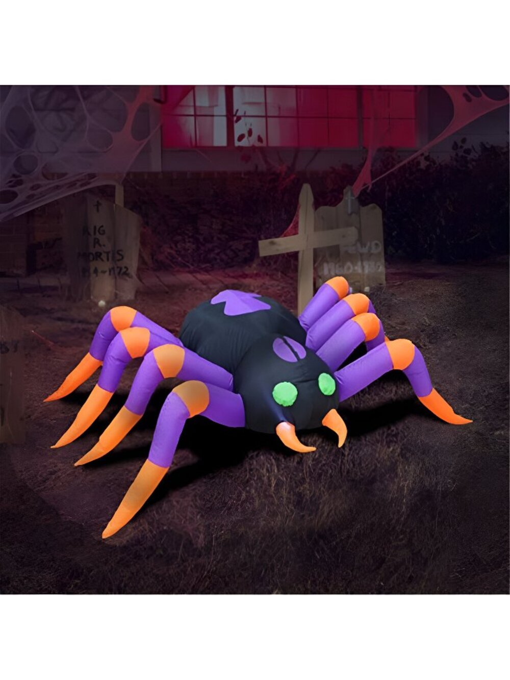 8 FT Long Halloween Inflatable Black Purple Spider LED Lights Decor